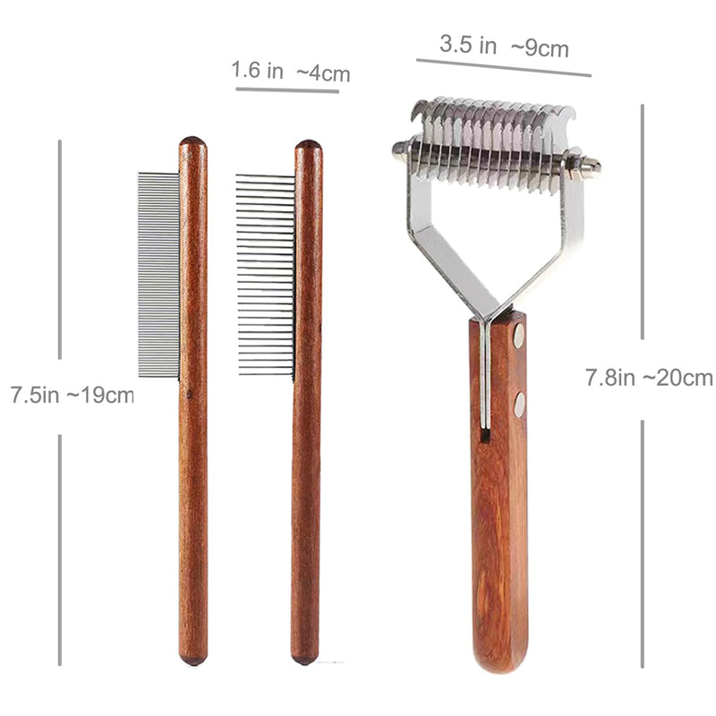 Undercoat Rake for Dogs and Cats, Pet brush for Dematting Comb, Pet Grooming Combs For Long-Haired & Short-Hair, Removes Dander, Dirt, and Detangles,With Wooden Handle 3 pack. - PawsPlanet Australia