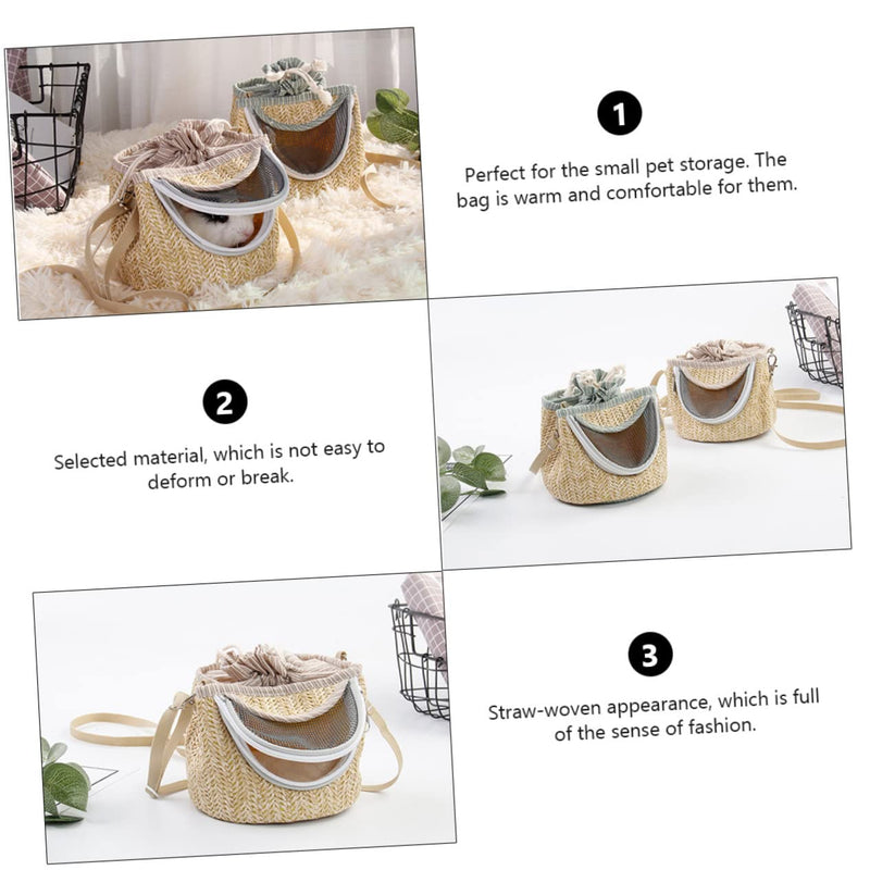 Pets Go Out Backpack for Small Animals Breathable Hamster Carrier with Ventilated Gauze Stylish Straw-Woven Design for Comfortable Travel and Outdoor Adventures - PawsPlanet Australia