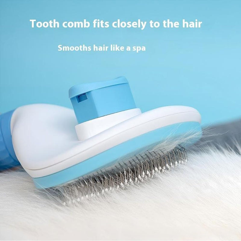 Cat Hair Brush, Cat Brush for Shedding with Metal Comb, Self Cleaning Pet Hair Brush with Release Button - Skin Friendly Deshedding Grooming Brush for Short and Long Haired Cats Blue - PawsPlanet Australia