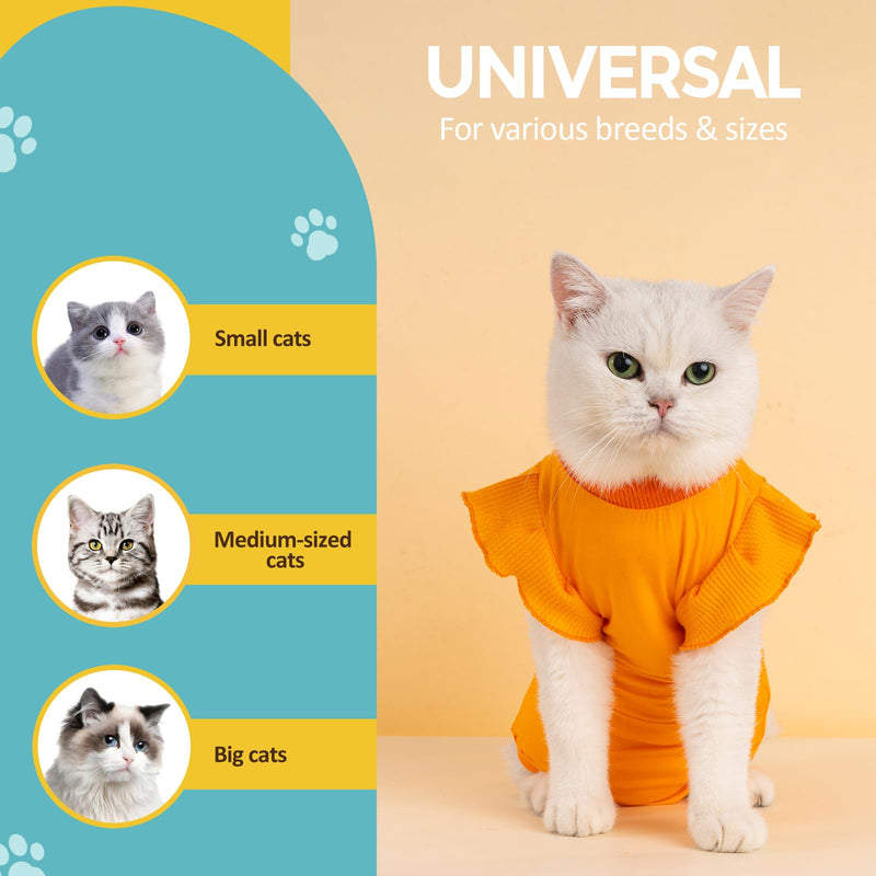 Avont Cat Recovery Suit - Post-Surgery Onesie for Cats, Alternative to Cone of Shame, Protective Spay Suit for Female Kitten, Ideal for Healing and Skin Conditions -Orange(S) Orange Small - PawsPlanet Australia