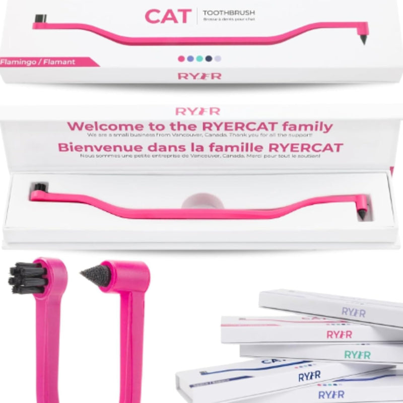 RYERCAT Set of Dual Sided Cat Toothbrushes - Kitten Toothbrush with Micro Head to fit into Kittens Mouth - Cat Dental Care Supplies Pet Toothbrush for Cats (Flamingo Pink and Space Blue) Flamingo Pink and Space Blue