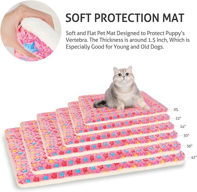 Mora Pets Dog Bed Crate Pad Ultra Soft Pet Bed with Cute Star Print Washable Crate Mat for Large Medium Small Dogs Reversible Fleece Dog Crate Kennel Mat Cat Bed Liner 29 x 21 inch Pink 30-Inch - PawsPlanet Australia