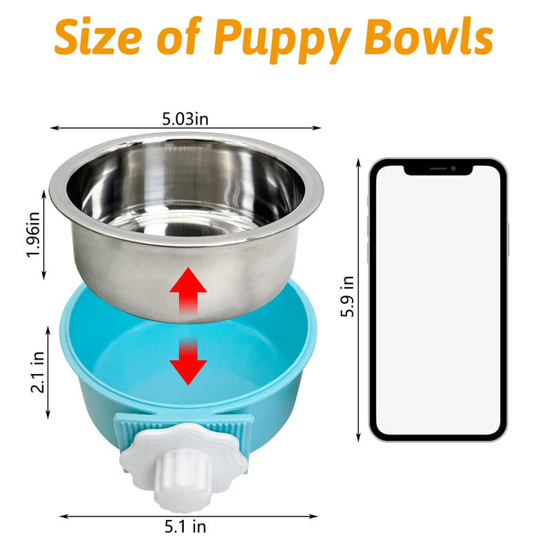 Hamiledyi Crate Dog Bowl Cat - Removable Stainless Steel Hanging No Spill Pet Bowl for Kennels Durable Detachable Design Fits Small Medium Dog Cages (2 Pcs, Blue - PawsPlanet Australia