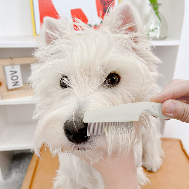 Flea Comb for Dogs and Cats - Pet Lice Comb Remove Fleas and Flea Eggs - Tear Stain Remover - Pet Comb for Detangling and Dematting Face & Paws - Dog Comb, Cat Comb - 3 Pack White - PawsPlanet Australia