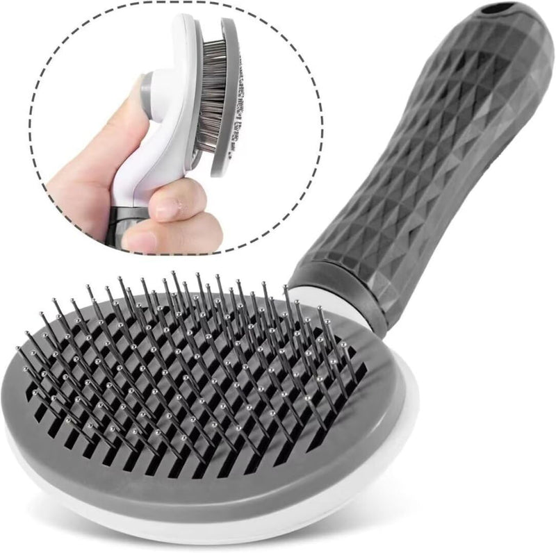 Pet Hair Removal Brush for Dog Cat Grooming Tool, Self Cleaning Slicker Hair Massage Comb Loose Undercoat Removes Tangles Fur Hair Slicker Brush for Puppy Kitten Bunny Massage-Pet Supplies (Gray) grey - PawsPlanet Australia