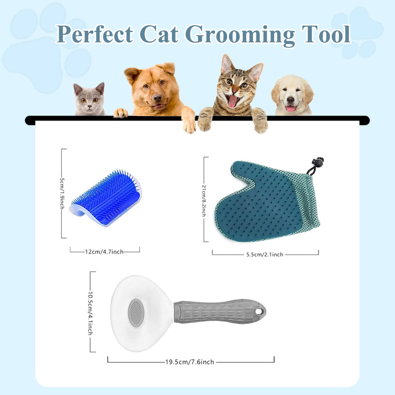 4 Pcs Cat Brush Kit for Indoor Cats, Self-Cleaning Slicker Cat Brush, Cat Brush Glove, and 2 Cat Wall Scratchers for Easy Shedding, Detangling, and Relaxing Grooming for Long and Short-Haired Cats - PawsPlanet Australia
