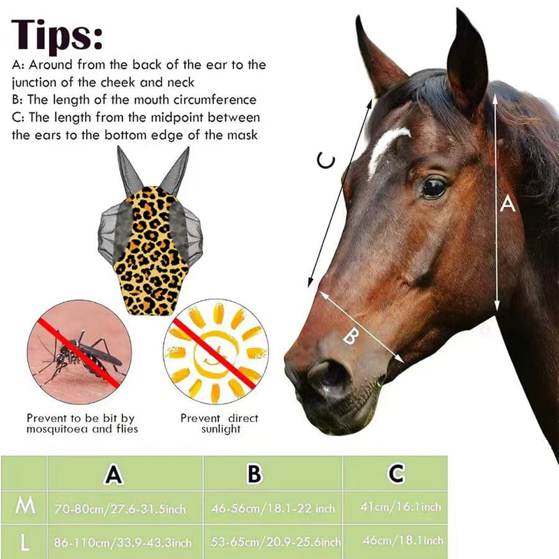 Horse Fly Mask, Stretch Fly Mask, Suitable for Horses with Ears, UV Protection, Pest Control, Comfortable Mesh, No Nose, Fits Medium-Sized Horses (2pcs Medium)