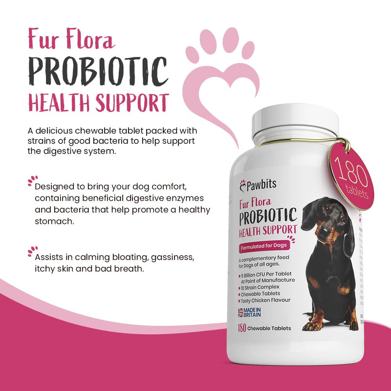 180 Canine Probiotics & Prebiotics Tablets for Dogs – 5 Billion CFU Tablet Chicken Flavour Chewable Dietary Supplements -10 Strain Complex for Digestive Support, Gut Health, Bad Breath & Itchy Skin 180 Tablets - PawsPlanet Australia