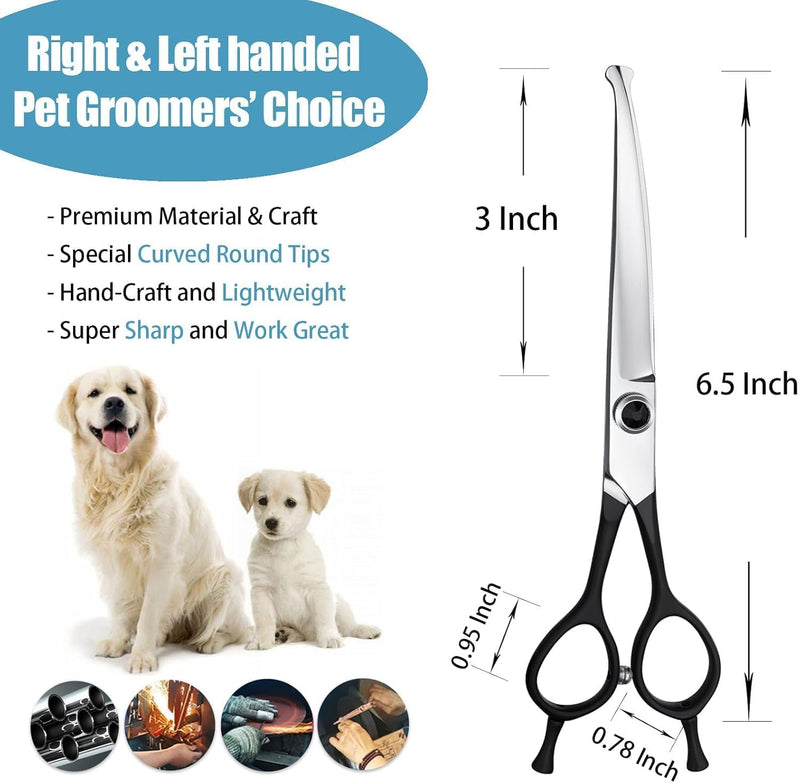 Dream Reach 6.5" Downward Curved Dog Grooming Scissors for Trimming Face and Paws, Safety Round Tip Shears for Pet Dogs and Cats, Professional Pet Grooming Scissors Black Black-6.5in - PawsPlanet Australia