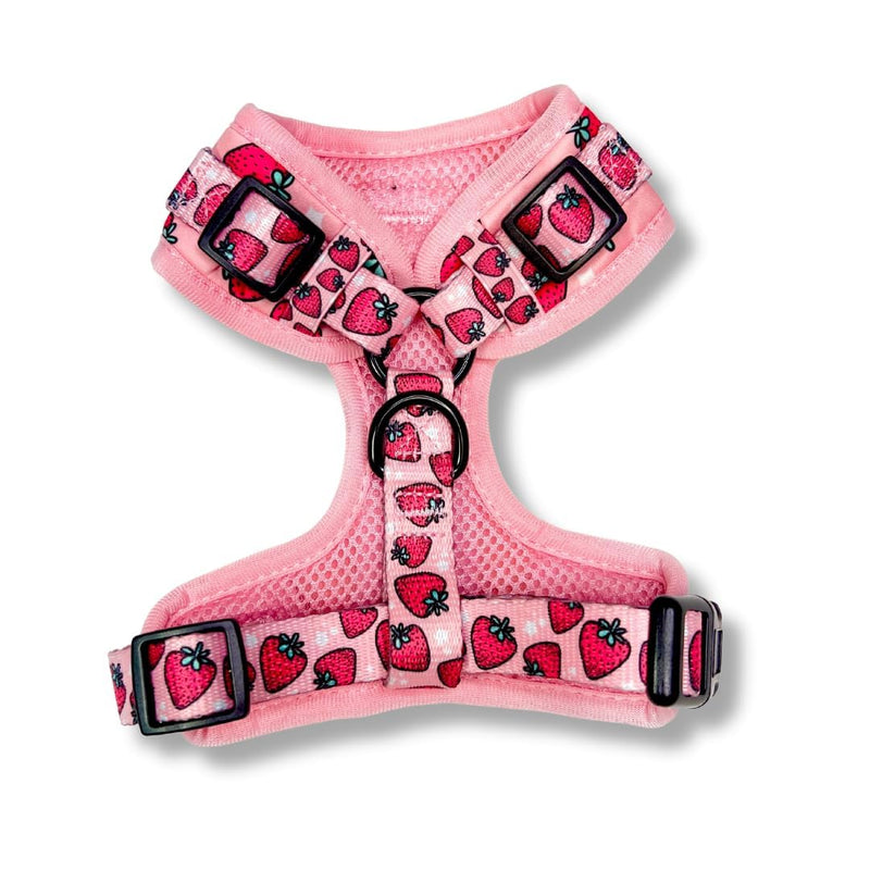 Strawberry Dog Harness – Adjustable No Pull Pet Harness with Dual D-Rings – Cute Pink Summer Design for Small to Large Dogs (XS–L) – Soft, Breathable Mesh Strawberry