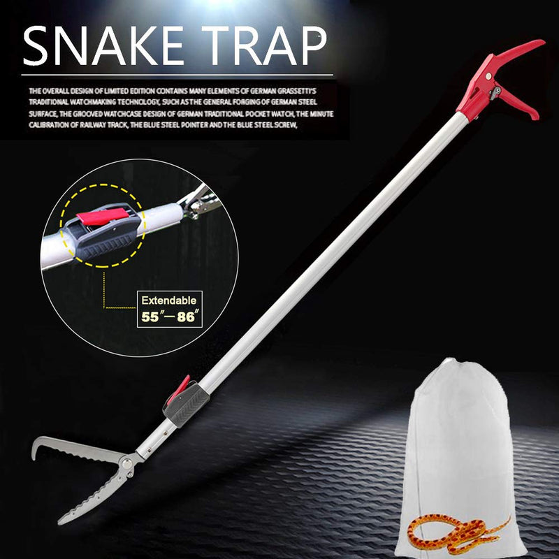 Extendable Snake Tong Reptile Grabber Rattle Snake Catcher Wide Jaw Handling Tool with Lock and Comfortable Grip(Include Snake Bag) (86 inches Extendable Snake Tong) 86 inches Extendable Snake Tong - PawsPlanet Australia