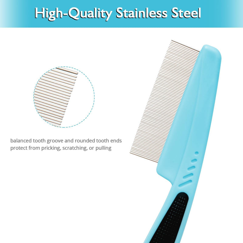 Flea Comb for Dogs and Cats - Lice Comb with Rubber Handle - Promotes Hair Growth and Removes Loose Hair, Knots, and Flakes Flea Brush for Pets (Blue) Blue - PawsPlanet Australia