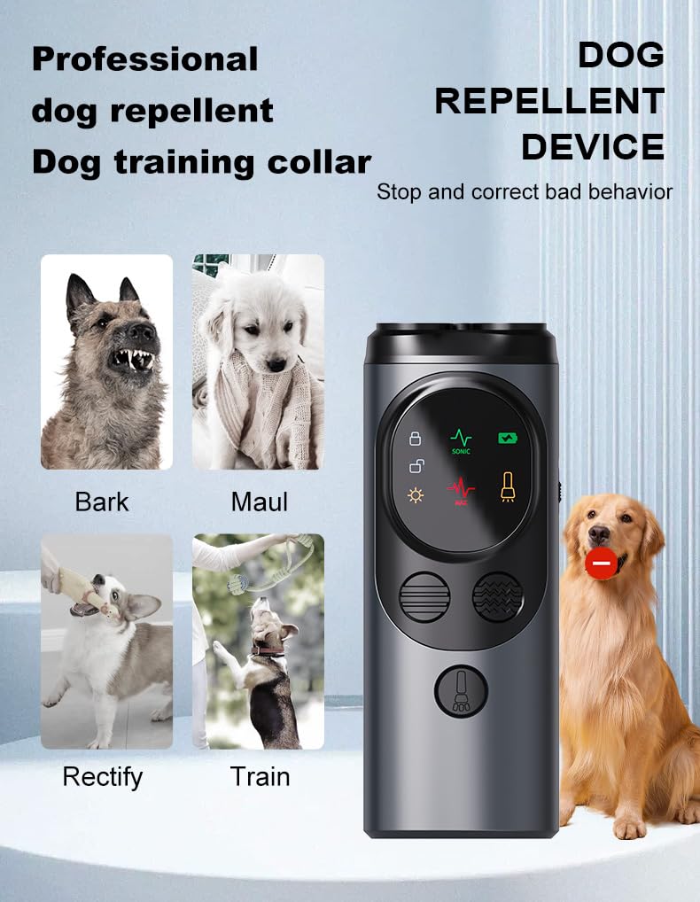 2025 Rechargeable Ultrasonic Dog Bark Deterrent, Anti-Barking Sonic Trainer, 50FT Range, LED Screen Display, Safe & Effective Bark Control, No Shock, for Indoor & Outdoor Pet Training - PawsPlanet Australia