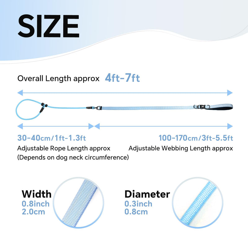 QQPETS Adjustable Slip Lead Dog Leash, Hands Free Waist Leash for Dog Walking, Reflective Training Lead with 360° Swivel Anti-Tangle, 4-7 ft Length for All Breeds Blue Gradient - PawsPlanet Australia