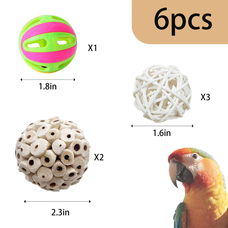 6Pcs Parakeet Toys, Natural Sola Balls Shredding Foot Parrot Chew Toys Bird Foraging Toys for Small Pets Conures Cockatiel Rabbit Guinea Pig Bunny Treats