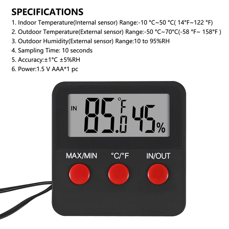 3Pcs Digital Thermometer and Humidity Thermometers Indoor and Outdoor Digital Temperature and Hygrometer Gauge with Probe for Reptile Terrarium Thermometer Pet Keeping 3PCS - PawsPlanet Australia