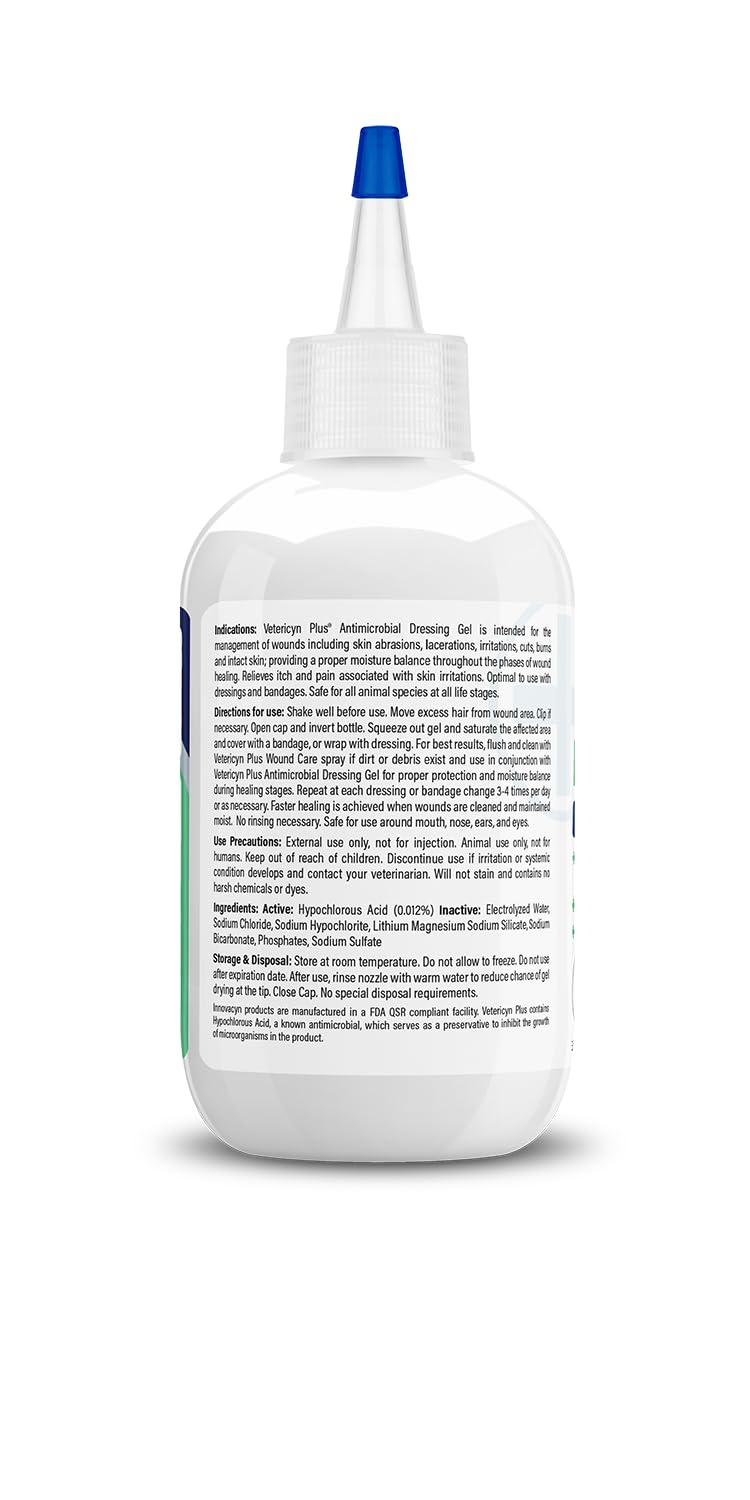Vetericyn Plus Wound Dressing Gel for Animals| Thick Barrier Wound Care for Cats, Dogs, Horses, and Small Animals, Works on Wounds and Skin Irritations. 3 Ounces