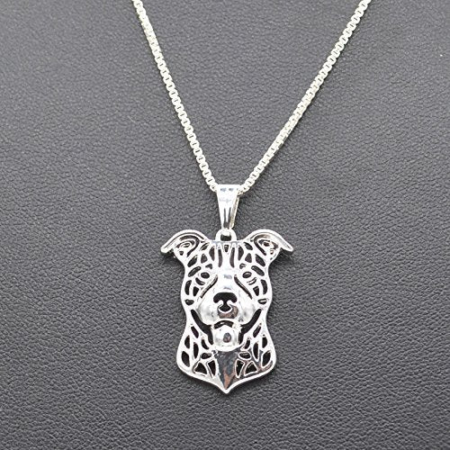 Pitbull Dog Sterling Silver Necklace Dangle Earrings Set by Ginger Lyne Ears Down Puppy Dog Pet Pendant Box Chain Doggie Animal Paw Print Heart Jewelry for Pit Bull Mom Ears Down Necklace - PawsPlanet Australia