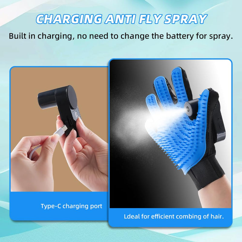 OneNine Upgrade Efficient Pet Hair Remover Glove, Cat & Dog Grooming Gloves for Shedding, Pet Steam Grooming Gloves, Deshedding Steam Glove, Upgrade Spray Cat Grooming Brushes (Blue) - PawsPlanet Australia