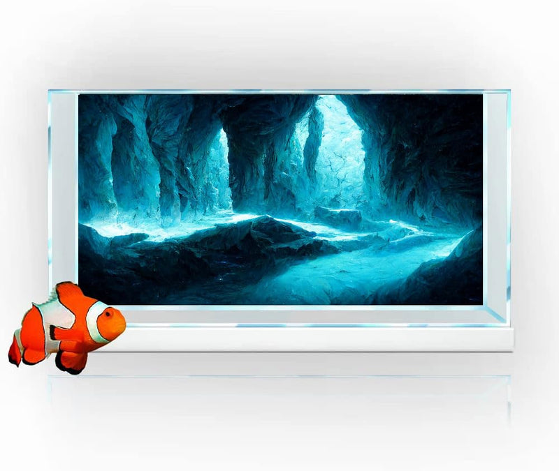 48X24 Inches Fish Tank Background, Underwater Cave Terrarium Background Decor, Blue Landscape Stone Durable Polyester Background with 8 EVA Double-Sided Tapes 48X24in/120X60cm blue-02 - PawsPlanet Australia