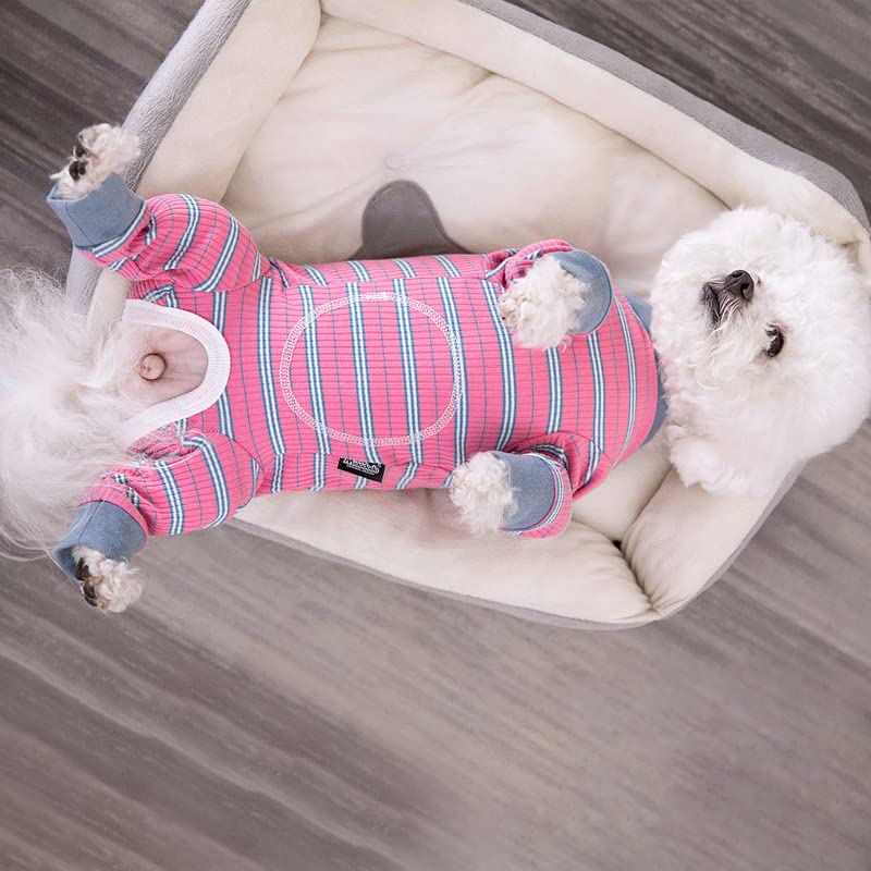 Dog Striped Recovery Suit, Puppy After Surgery Onesie for Female Male Dogs, Dogs Cats Long Sleeve Pajamas Bodysuit, Surgery Abdominal Wound Bandages Clothes, Dog Pant for Shedding Skin Disease Large Pink - PawsPlanet Australia