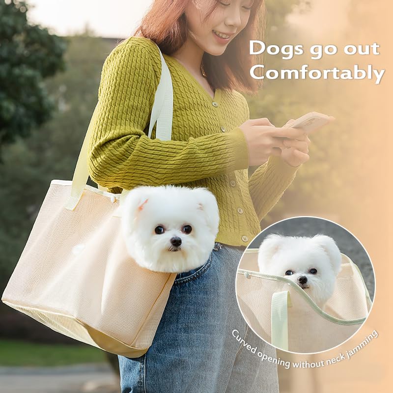 KAMEIOU Breathable Mesh Cat Small Dog Purse Carrier Tote Bag for Small Dogs Pets Outdoor Pet Purse Carriers for Puppy Cat Small Dog Tote Soft-Sided Bag for Small Dogs Rabbits Cats Carrier Outcrop Bag Yellowish - PawsPlanet Australia