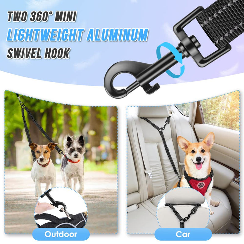 Double Dog Leash, No Tangle 360°Swivel Rotation Reflective Lead Attachment Adjustable Length Dual Two Dogs Lead Splitter, Comfortable Shock Absorbing Walking Training for 2 Dogs Black-Adjustable Small?7-20lbs)