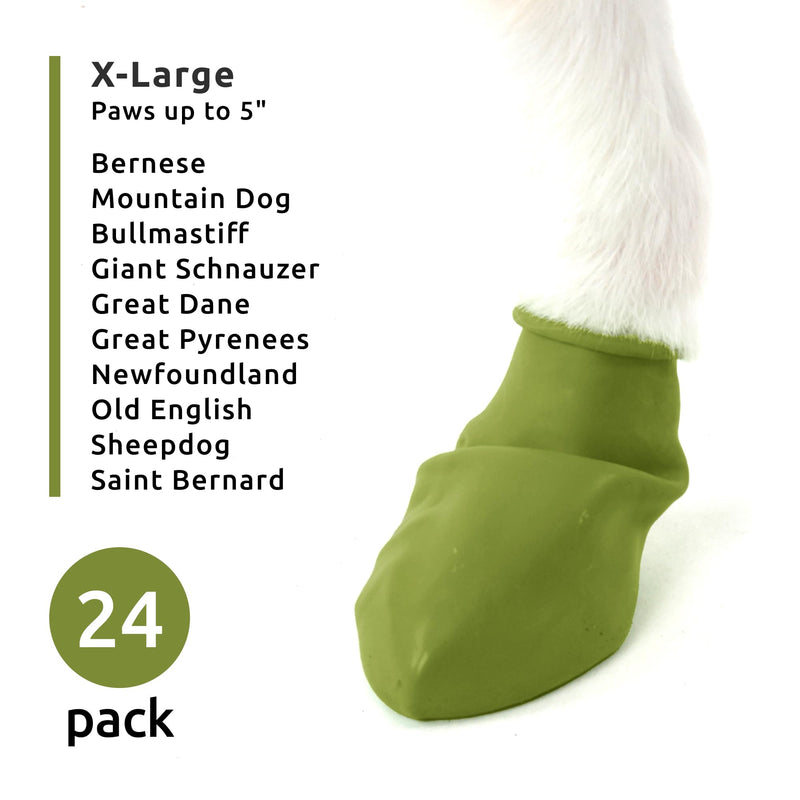 PawZ Rubber Dog Boots for Large Paws - All-Weather Waterproof Dog Shoes, Anti-Slip Traction for Rain, Snow, Mud & Hot Pavement - Pull-On Dog Booties, Olive Green - X-Large (4" +) - Pack of 24