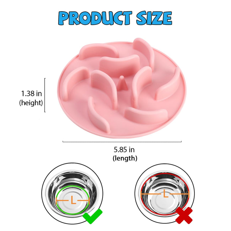 Slow Feeder Dog Bowls Insert, Silicone Dog Slow Feeder Insert with Strong Suction Cups Perfect for Stainless Steel Glass Ceramic Dog Bowls (Pink) Pink Insert - PawsPlanet Australia