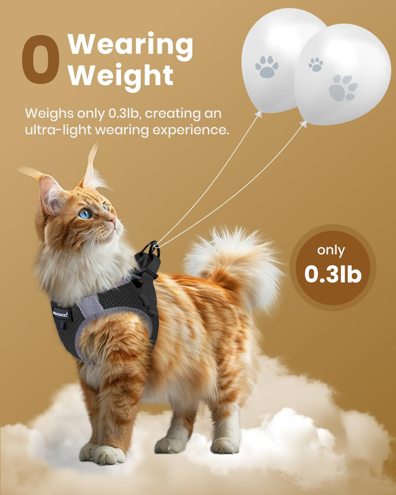 FAYOGOO Cat Harness and Lead Set Escape Proof for Extra Large Big Cat Lightweight Adjustable Soft with Leash Easy to Put On with Handle Size XL (Chest: 14-16" / 35.6-40.6 cm) Black