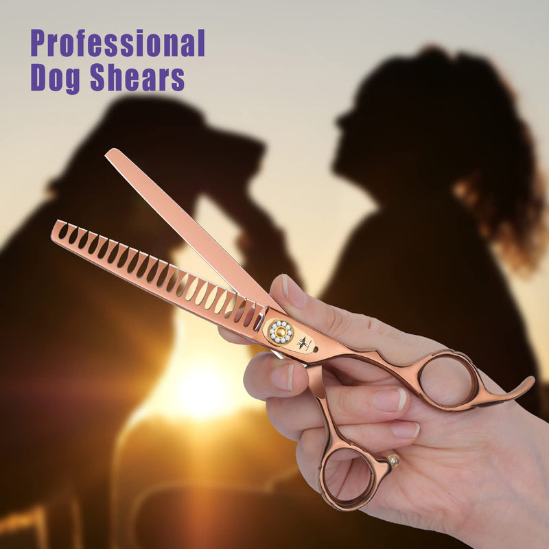 PURPLEBIRD 7 Inch 21-Teeth Chunkers Dog Grooming Scissors,Professional Safety Blunt Tip Trimming Shearing for Dogs Cats Japanese Stainless Steel Bronze 7in Chunker - PawsPlanet Australia