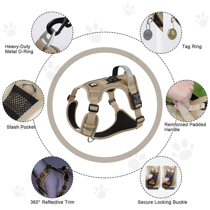 Dog Harness with Airtag Holder, No-Pull Tactical Service Dogs Vest with Handle, Escape Proof Freedom Outdoor Easy Walk Jacket with Back Front Clip for Small Medium Large Breeds,Khaki,M Khaki - PawsPlanet Australia