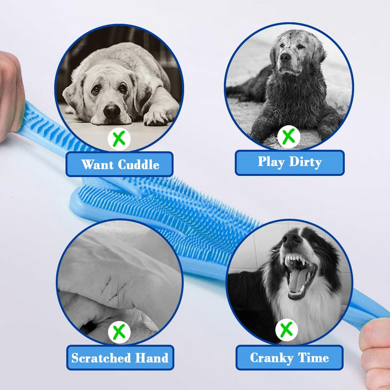 Pet Grooming Gloves Pet Hair Remover Cat, Dog Washing Gloves Silicone Heat Resistant Cleaning Gloves with High-Density Teeth Grooming Gloves for Dogs, Cats, Horses, Rabbits (1 Pair - Blue) 1 Pair - Blue - PawsPlanet Australia