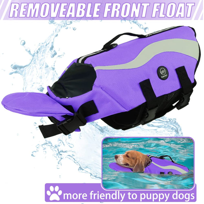 EMUST Dog Flotation Vest, Reflective Life Jacket for Small Dogs with Rescue Handle, Small Dog Vests Lifesaver for Swimming Boating Water with Front Neck Float, Purple,S S