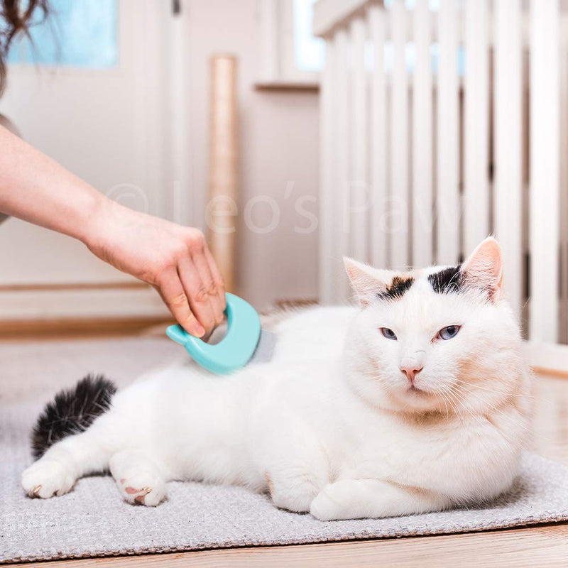 Leo's Paw The Original Pet Hair Removal Massaging Shell Comb Soft Deshedding Brush Grooming and Shedding Matted Fur Remover Dematting tool for Long and Short Hair Cat Dog Puppy Bunny (Mint) Mint