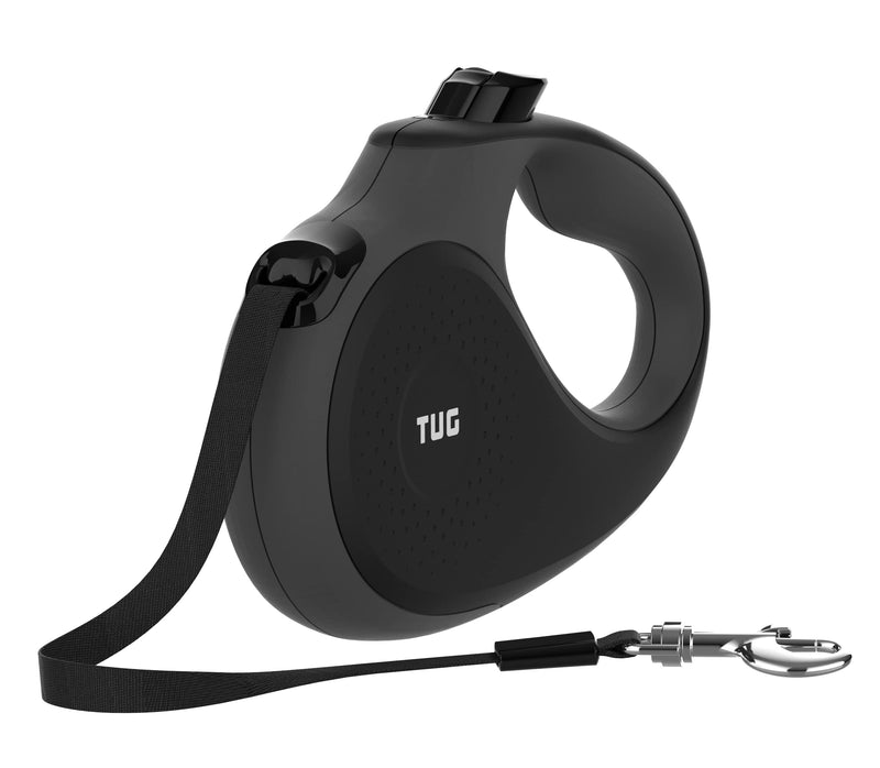 TUG 360° Tangle-Free Retractable Dog Lead for Up to 25 kg Dogs | 5 m Strong Nylon Tape/Ribbon (Medium, Black) Medium - PawsPlanet Australia