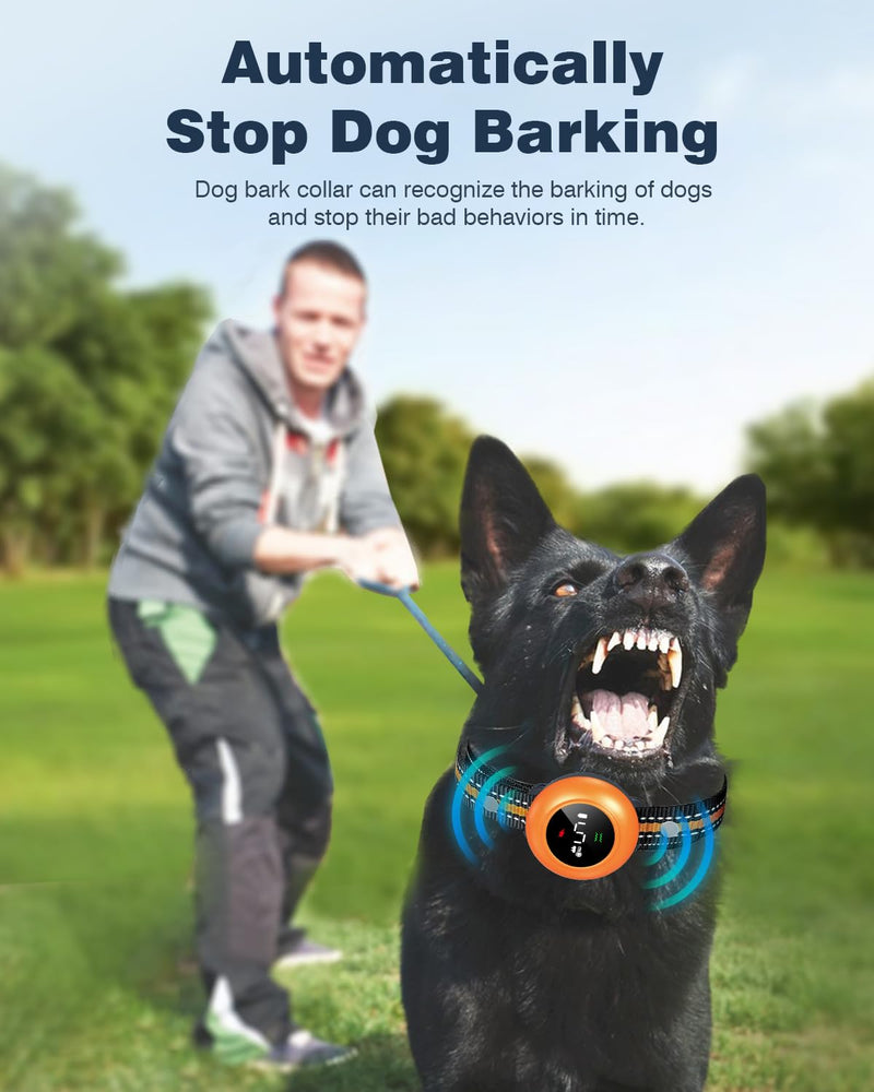 2-in-1 Dog Shock Collar & Dog Bark Collar - Smart Anti Barking Dog Training Collar with 5 Adjustable Sensitivity & 3300FT Remote for All Breeds IP67 Waterproof Rechargeable E-Collar (Orange) Orange - PawsPlanet Australia