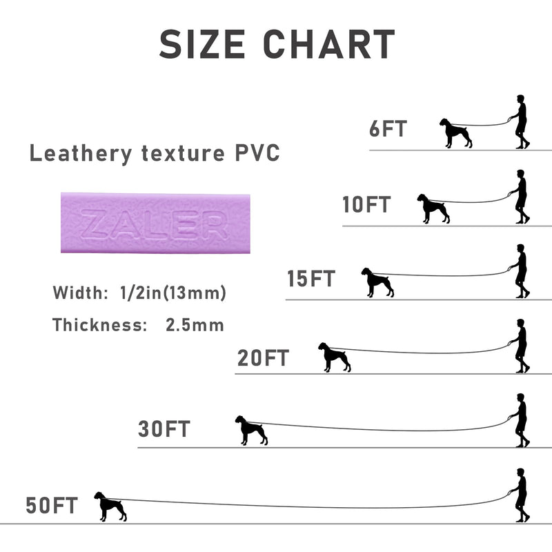 ZALER Long Dog Leash Waterproof Training Leashes 50ft 30ft 20ft 15ft 10ft 6ft, Odor Proof Recall Long Line Lead with Aviation Aluminum Carabiner Clip for Small, Medium, Large Dogs (6FT, Purple) - PawsPlanet Australia