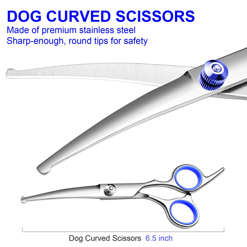 Professional Dog Grooming Scissors Kit, Titanium Coated Dog Scissors for Grooming, Grooming Shears Kit - Thinning, Curved Scissors and Comb for Dog Cat Pet (Blue 4 in 1) Blue 4 in 1 - PawsPlanet Australia