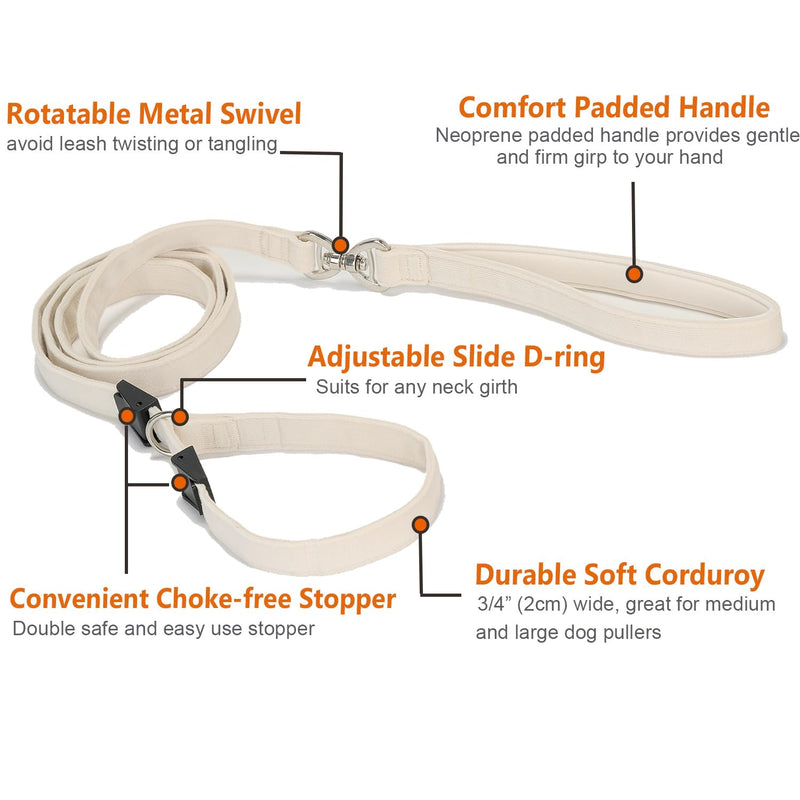 Slip Lead Dog Leash,Soft Corduroy 6 FT Dog Training Leash for Medium Large Dogs,No Pull Slip Leash and Collar with Padded Handle,White Slip Lead - White - PawsPlanet Australia