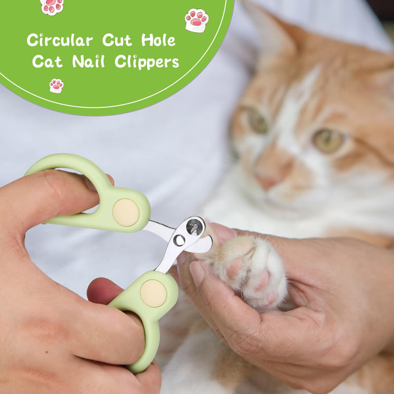 Cat Hair Cleaner Brush, Self-Cleaning Pet Brush with Release Button, Circular Cut Hole Nail Clippers for Indoor Cats (Green) Green - PawsPlanet Australia
