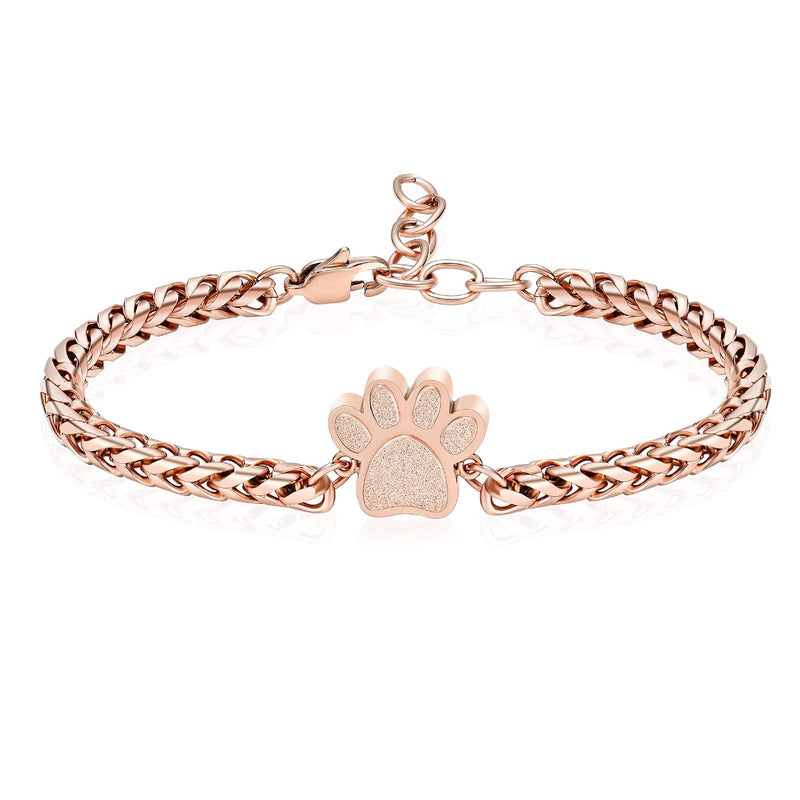 XSMZB Cremation Bracelet for Ashes - Paw Print Cremation Jewelry Pet Dog Cat Stainless Steel Keepsake Memorial Urn Bangle A-Rose Gold