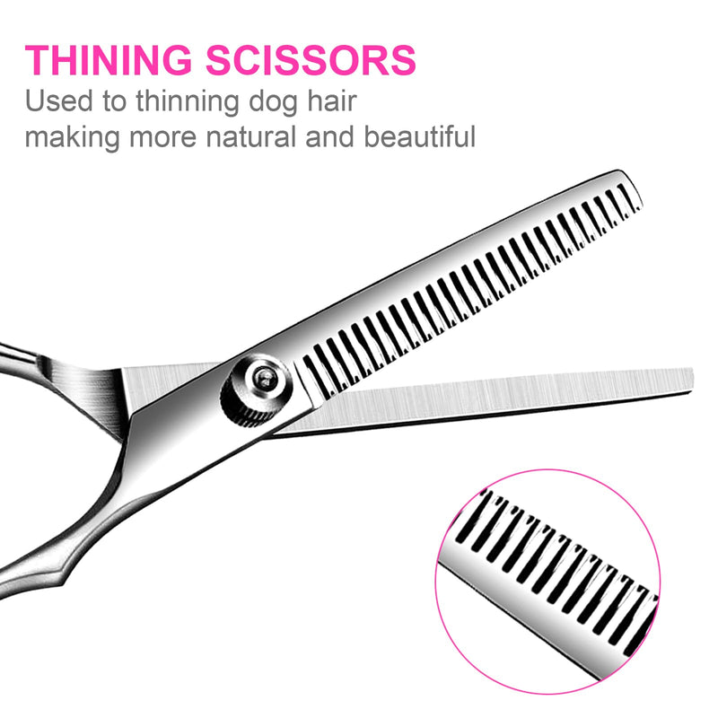 6 in1 Professional Dog Grooming Scissors Kit, Dog Shears for Grooming with Safety Round Tips, Titanium Coated Grooming Scissors for Dogs Cat Pet At Home Pink 6 in 1 - PawsPlanet Australia