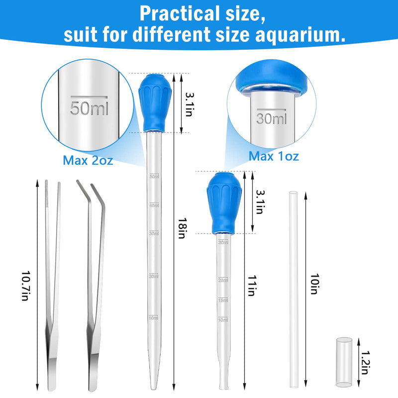 5 in 1 Aquarium Coral Feeder Kit, Luxiv 2 Pcs 60ml and 30ml Aquatic Reef Feeding Dropper with 10in Extender Pipe, 2 Pcs Stainless Steel Straight and Curved Aquarium Tweezers for Feeding Tong (Silver) Silver