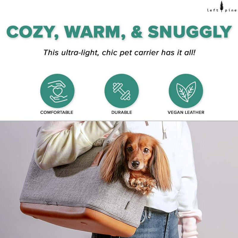 LeftPine x P.L.A.Y. Deluxe Dog Carrier Purse - Soft Sided Pet Travel Tote for Small Dogs & Puppies up to 16 Pounds - Built-in Safety Leash, Machine Washable, Removable Liner, Zipper Pocket (Charcoal) Charcoal - PawsPlanet Australia