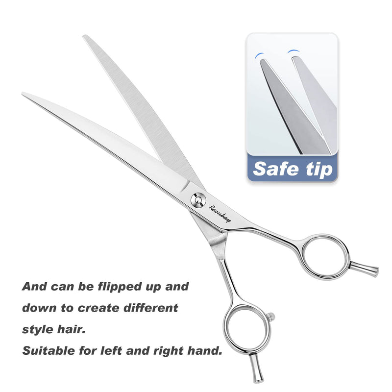 Dog Cat Scissors for Grooming, Pet Shears for Thick Coats and Matted Hair, Thinner Curved Straight Chunker Stainless Steel Shears (8.0" Curved Silver) 8" Curved - PawsPlanet Australia