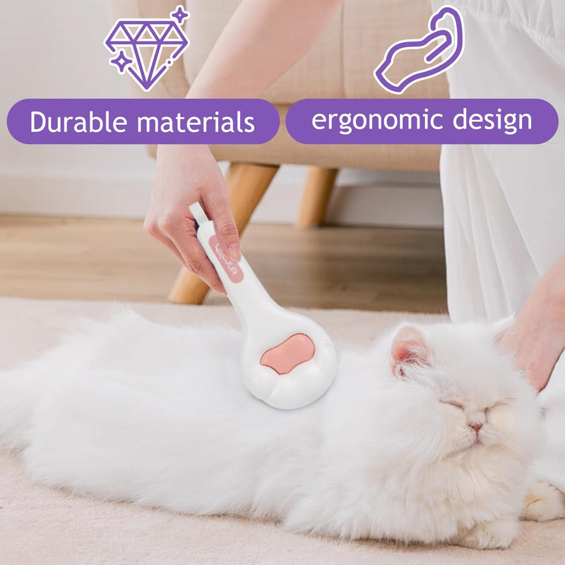 Cat Brush for Long or Short Haired Cats and Dogs, Self Cleaning Pet Hair Brush, Removes Loose Fur, Tangles, Mats, Dander, Dirt, Provides Relaxing Massage, Pink White - PawsPlanet Australia