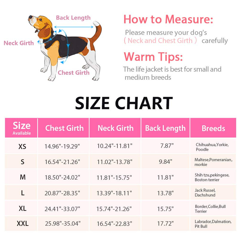 Queenmore Small Dog Life Jacket, Adjustable Pet Life Vest for Small and Medium Dogs with High Buoyancy, Rescue Handle, Reflective Bands for Boating, Canoeing, Swimming X-Small Pink