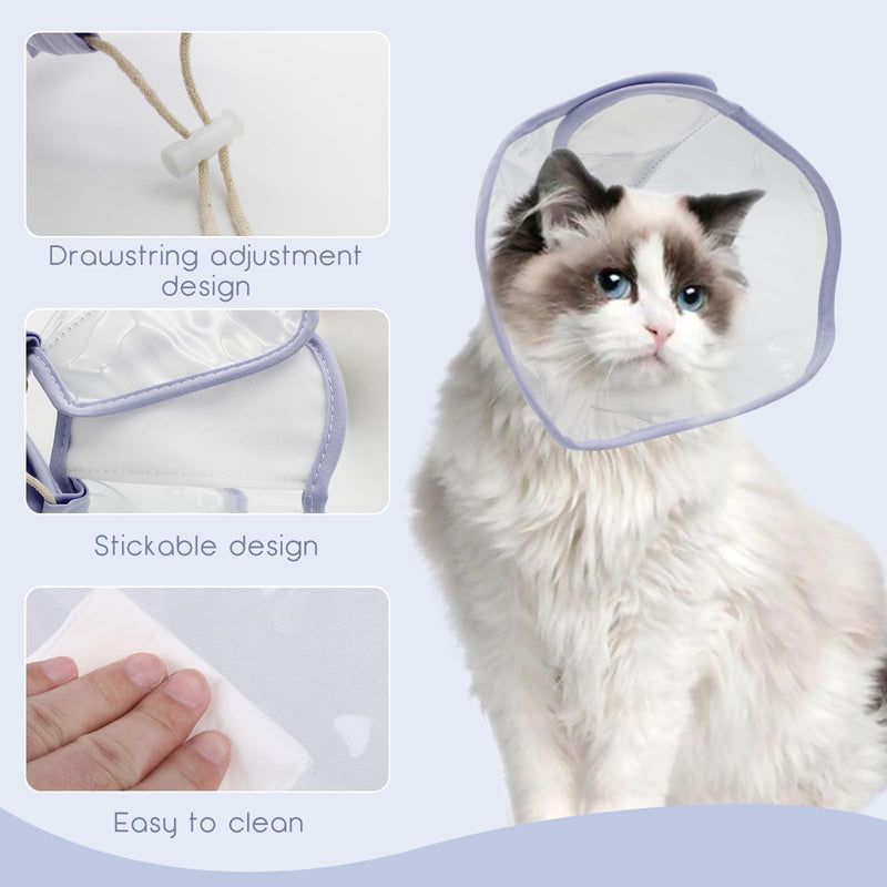Andiker Cat Cone Collar, Folding Adjustable Cat Recovery Collar with Drawstrings Lightweight Transparent Elizabeth Collar for Dogs and Cats Kittens to Stop Licking and Scratching (Purple, S) Purple