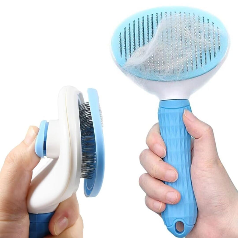Pet Dog Hair Brush for Shedding Indoor Kitten Comb Grooming And Care Slicker Brush Stainless Steel,Cat Hair Brush for Long Hair Removal,Self Cleaning Rabbit Puppy Dogs Grooming Massaging Tool (Blue) blue - PawsPlanet Australia